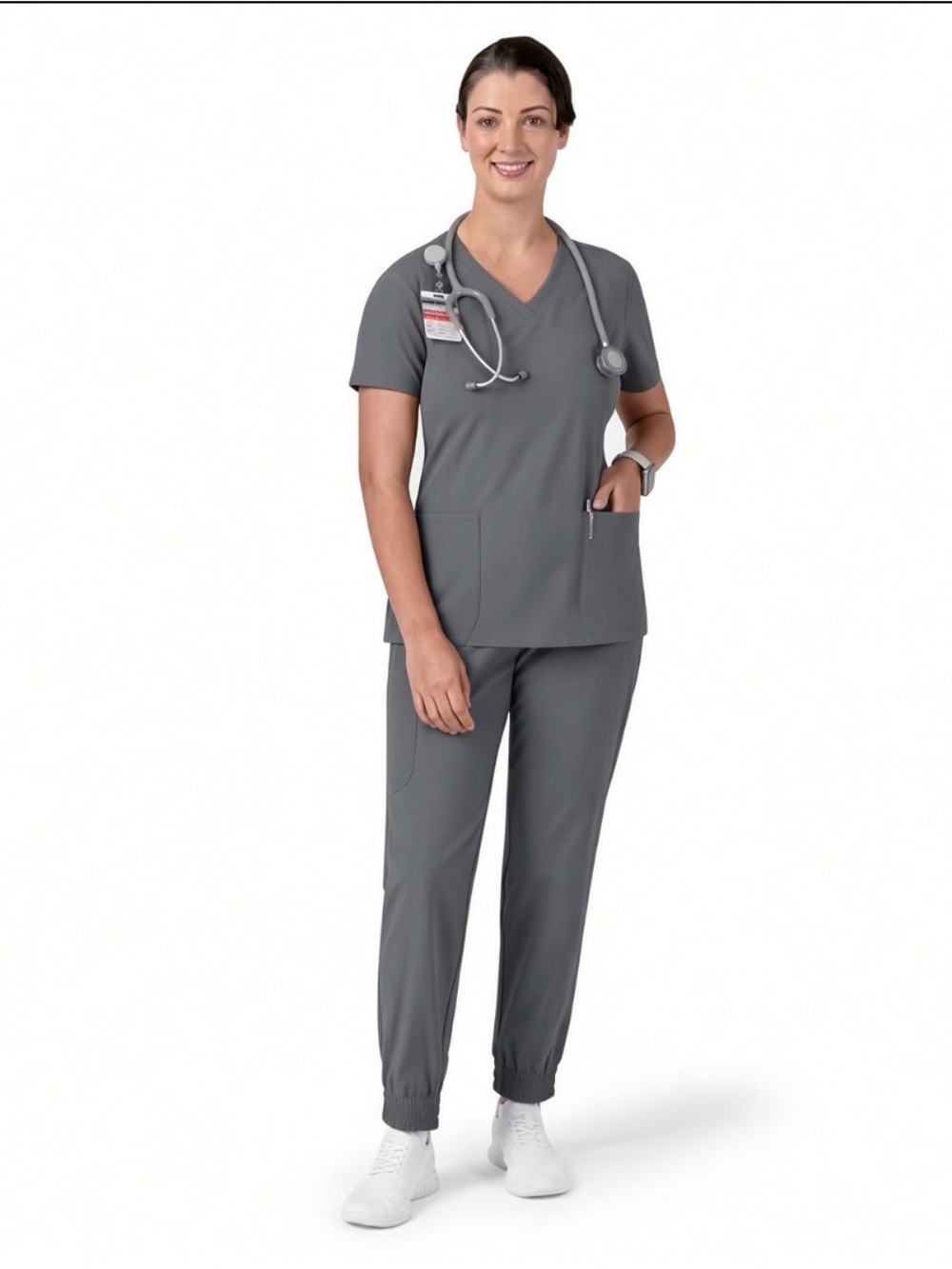 Women’s V-Neck Scrub Top and Jogger Pants Set - Gray sz S